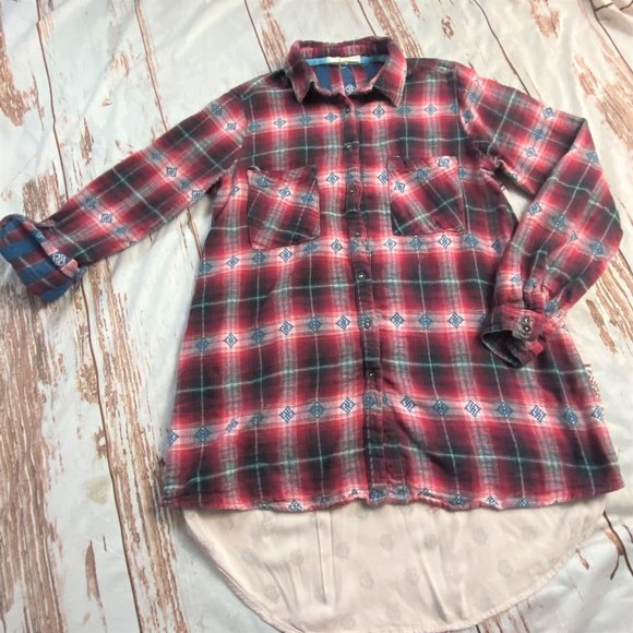 hint of mint Tops - Hint of Mint womens plaid button up shirt-red-sz L